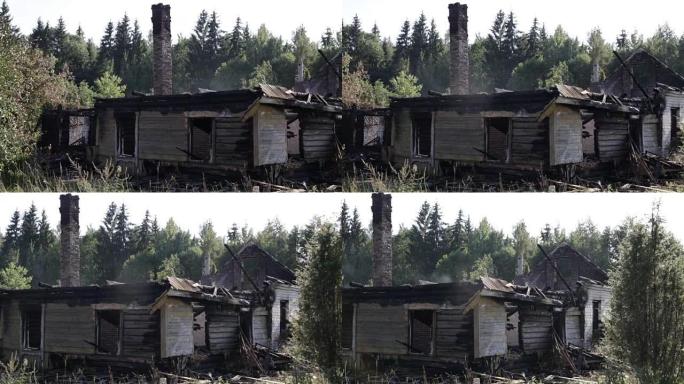 火灾后的木制农舍