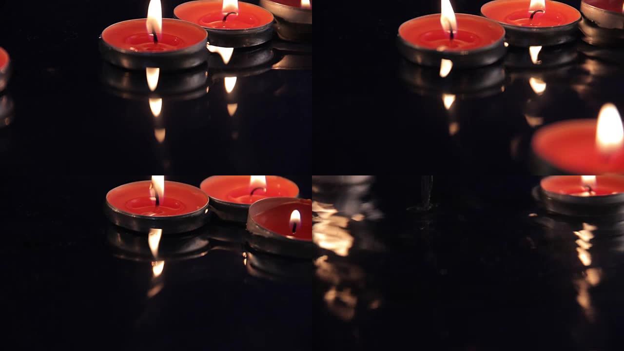漂浮在水中的装饰蜡烛