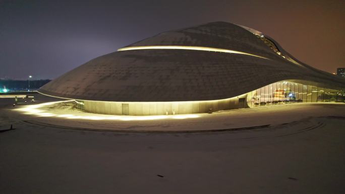 中国黑龙江哈尔滨大剧院夜景航拍