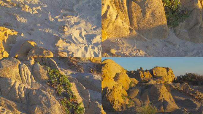 日出时的地中海岩石湾和野生海滩