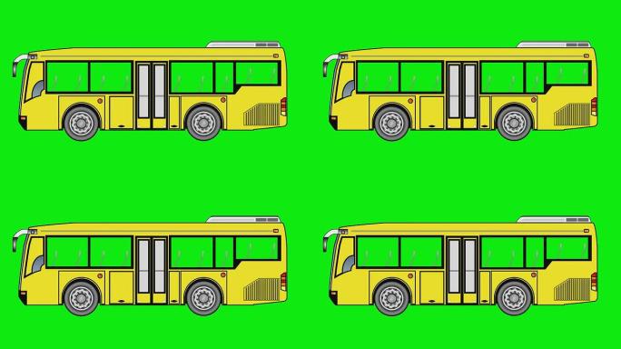 小巴士在绿屏上的动画。
