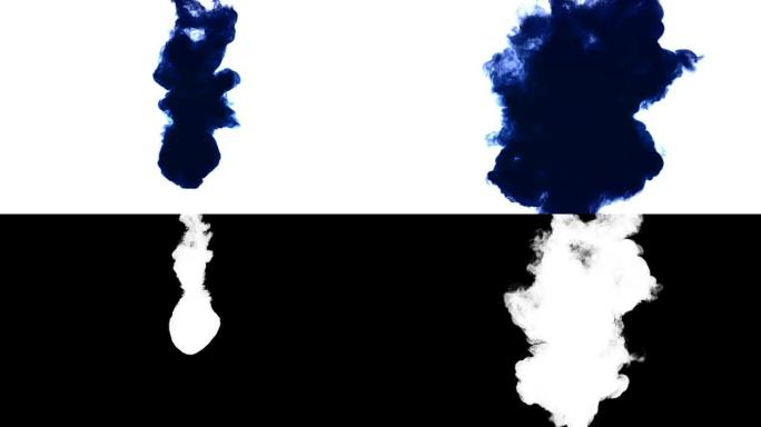 白色背景上的水墨滴蓝色atrament