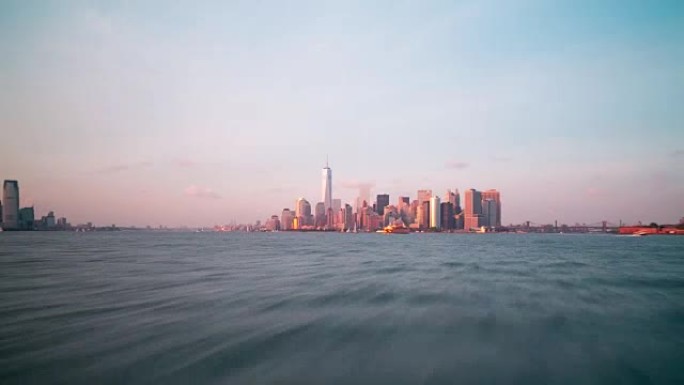 从曼哈顿到史泰登岛的渡轮旅行4k时间流逝纽约日落