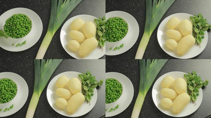素汤原料: 土豆、豌豆、韭菜、薄荷