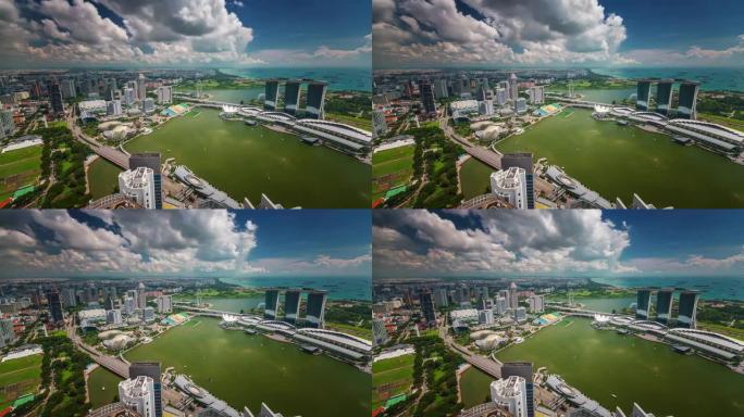 新加坡著名酒店海湾屋顶俯视图4k延时
