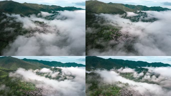云雾中的清远连南瑶寨旅拍航拍延时