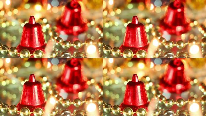 两个铃铛圣诞装饰特写无缝循环