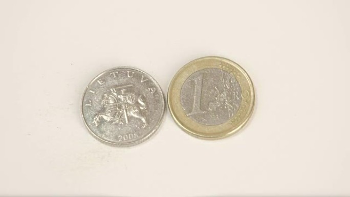 旧立陶宛2008硬币和1欧元硬币
