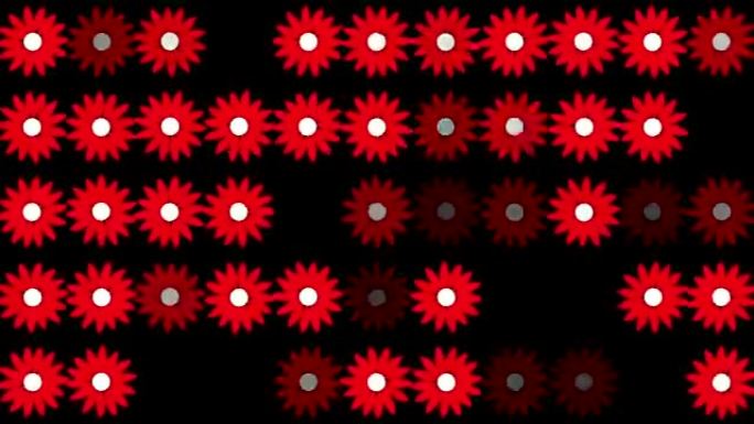 黑色上排成行的抽象红色花朵
