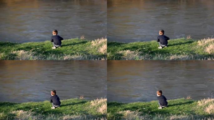 河边的小男孩