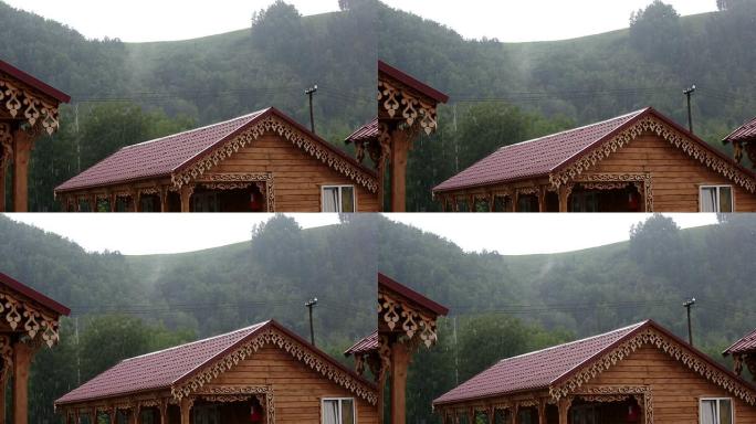 山里有大雨。