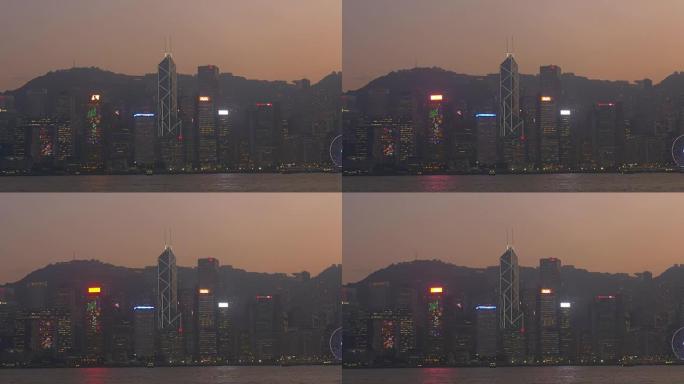 日落之夜香港著名港湾全景4k中国