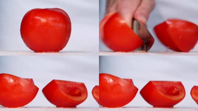 将番茄切成四部分