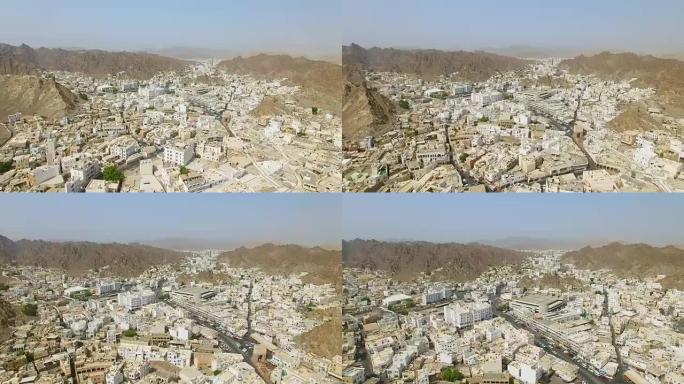 马斯喀特、港口和阿曼首都城市的鸟瞰图，阿拉伯半岛苏丹国，4k UHD