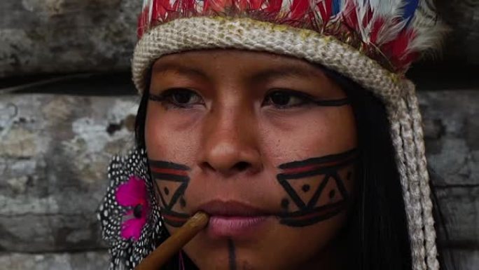 巴西图皮瓜拉尼部落的土著妇女吸烟