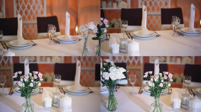 餐厅为婚礼晚餐提供餐桌