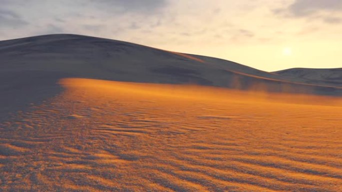 沙质沙漠中的日落。时间流逝