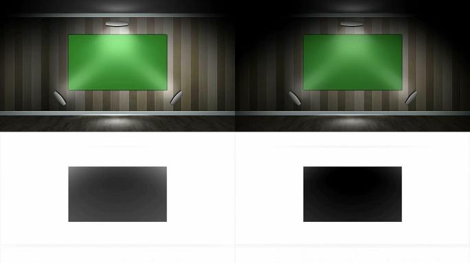 绿屏显示器和房间，4k