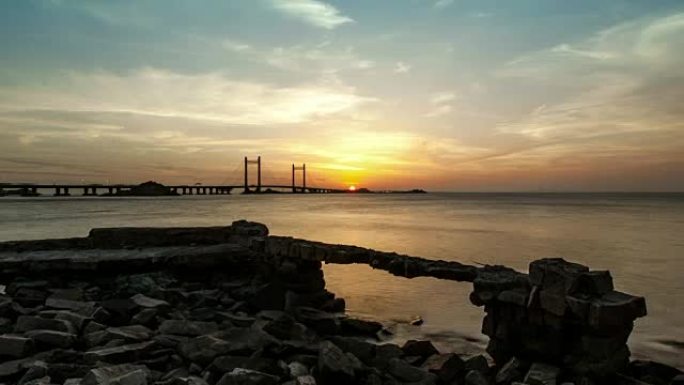 东海大桥日落，上海洋山深水港，时光流逝，4k