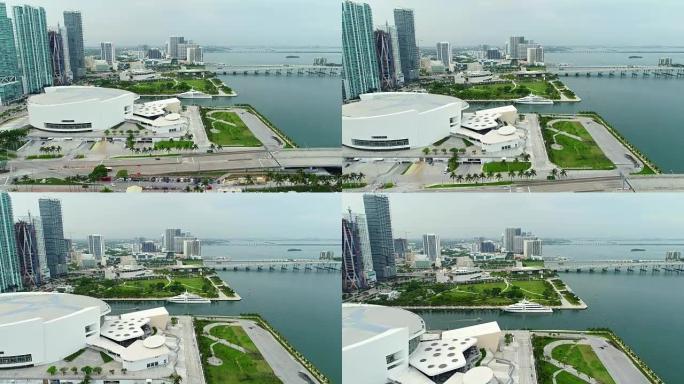 迈阿密湾畔市中心的航拍镜头