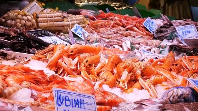 海鲜螃蟹龙虾鱿鱼虾小龙虾牡蛎贻贝贝壳西班牙巴塞罗那博克里亚鱼市场