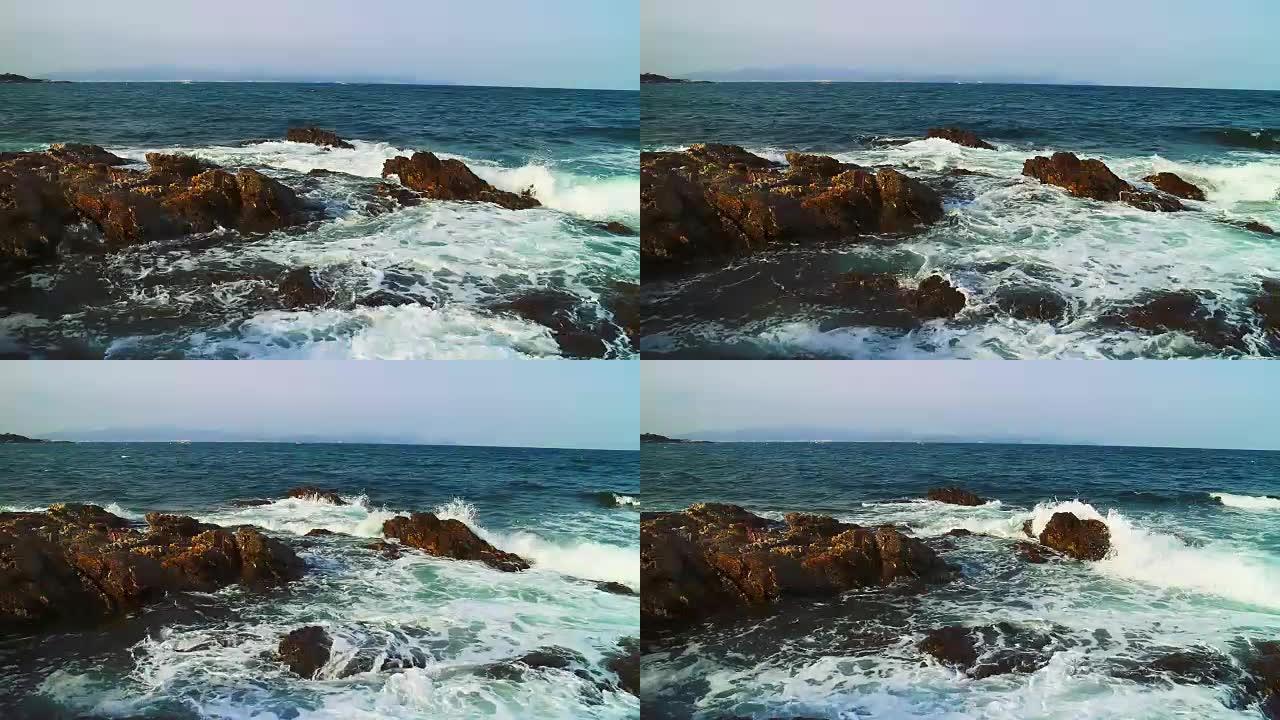 在岩石海岸冲浪