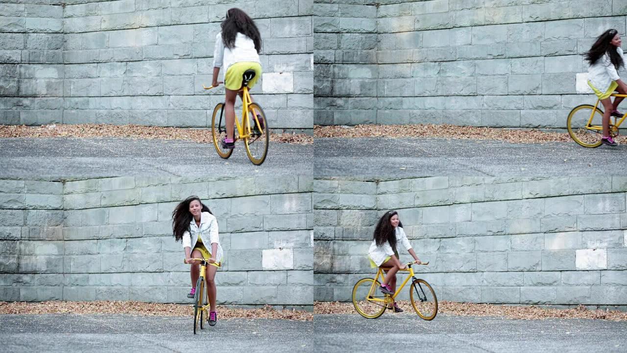 骑自行车的活跃女孩