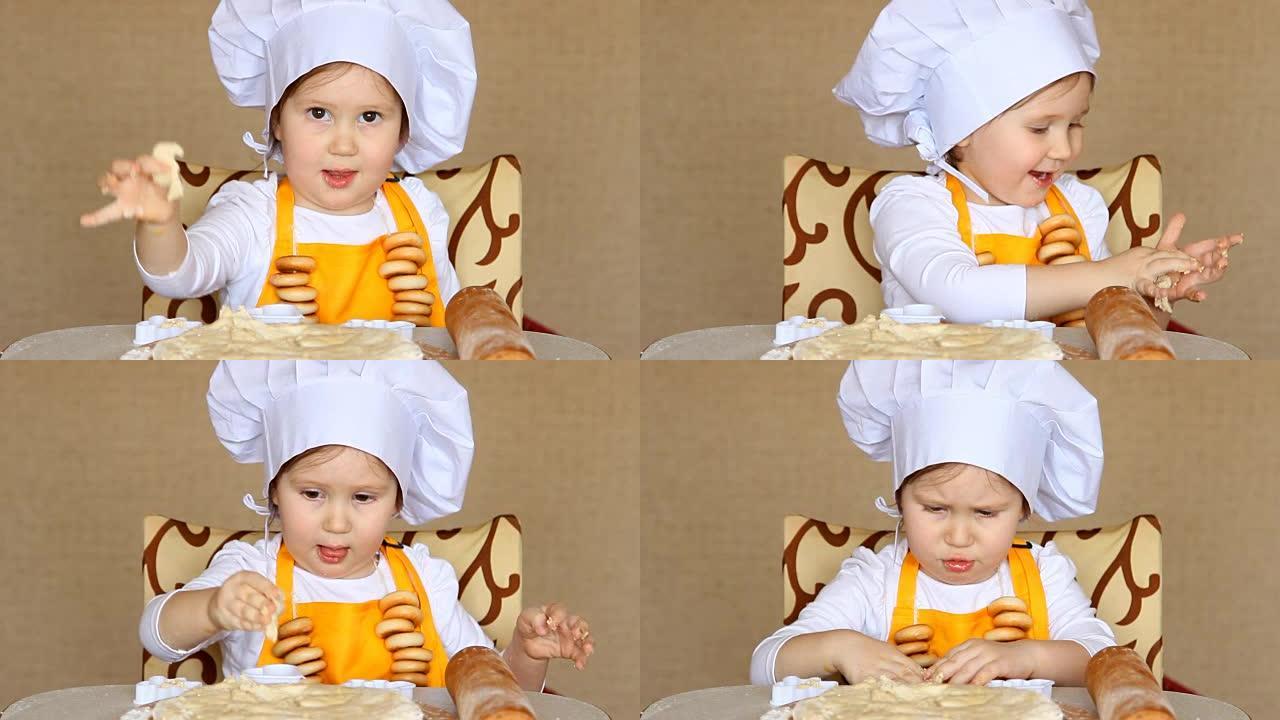 搞笑宝宝在厨师揉面的角色