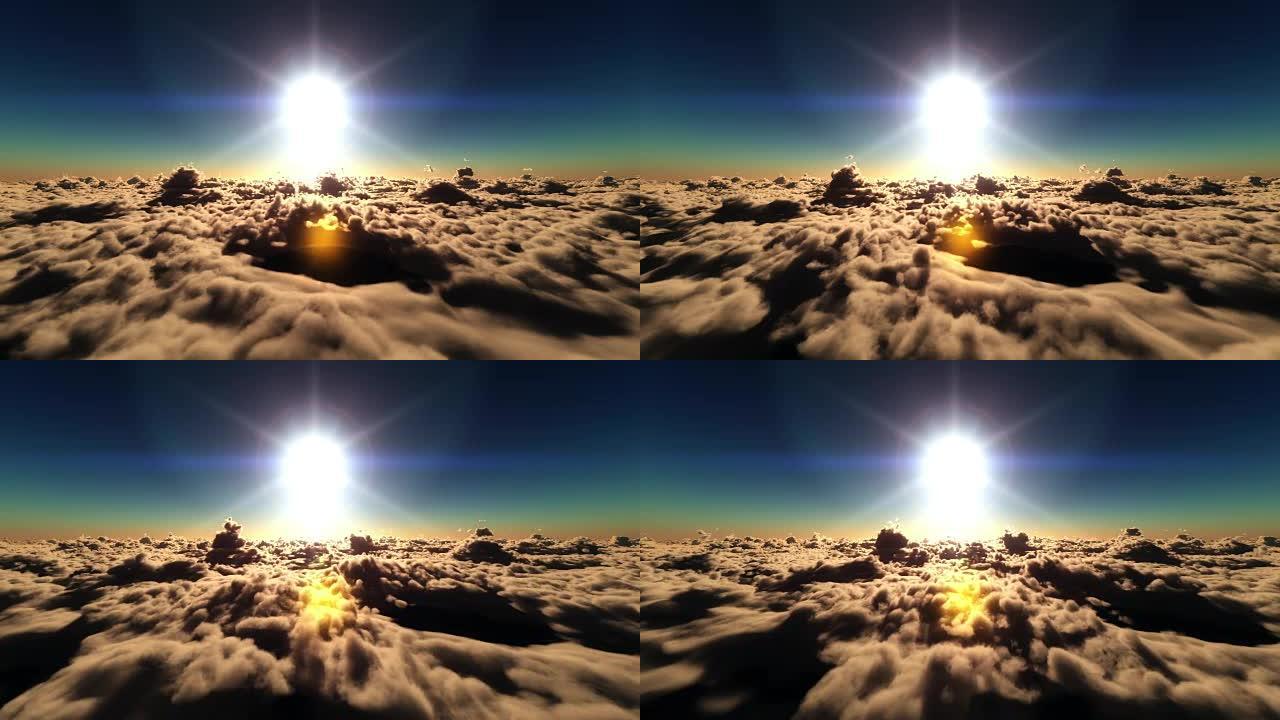 日落时飞越云层