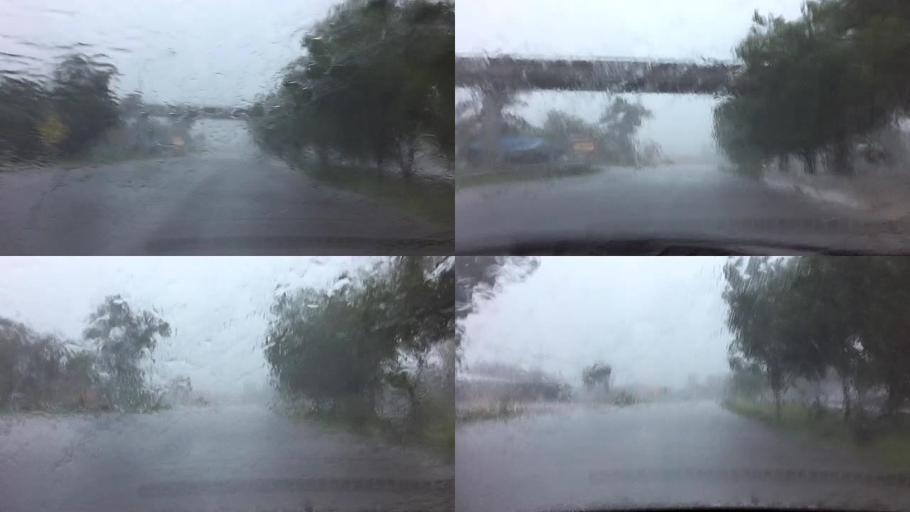 驾驶汽车穿越大雨