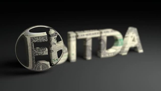 带有美元纸币纹理的EbITDA单词上的聚焦镜头动画
