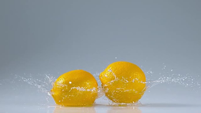 黄色柠檬，柑橘柠檬味，落水水果，慢动作4K