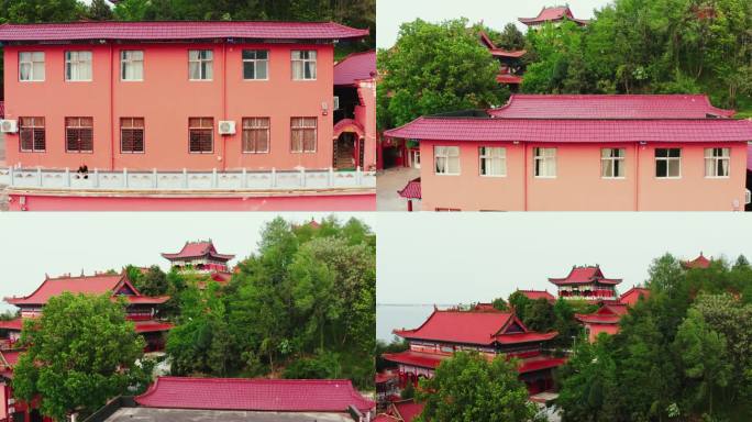 航拍信阳出山店水库祝佛寺