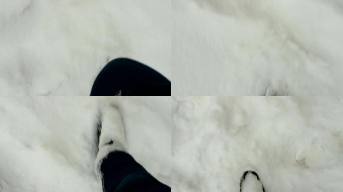 走在雪道上的女人