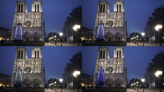 巴黎著名的巴黎圣母院夜景