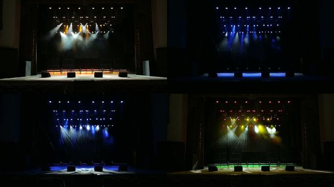 音乐会上五颜六色的舞台灯光。舞台灯。
