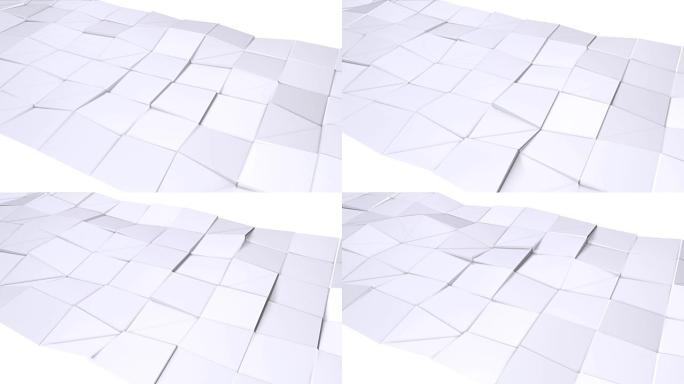 简单的低聚3D表面作为时尚环境。纯白灰色多边形的软几何低聚背景。4k全高清无缝循环背景
