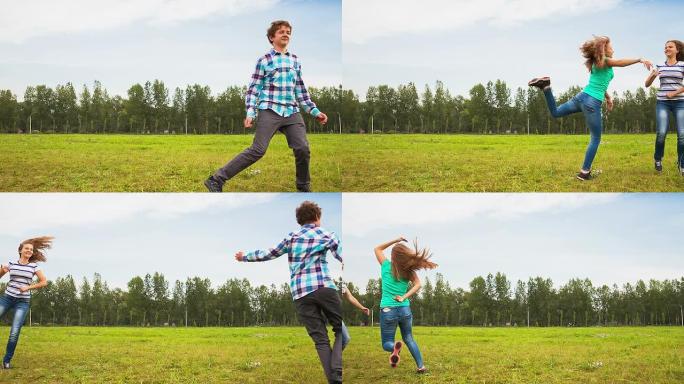 青少年在草地上玩得开心