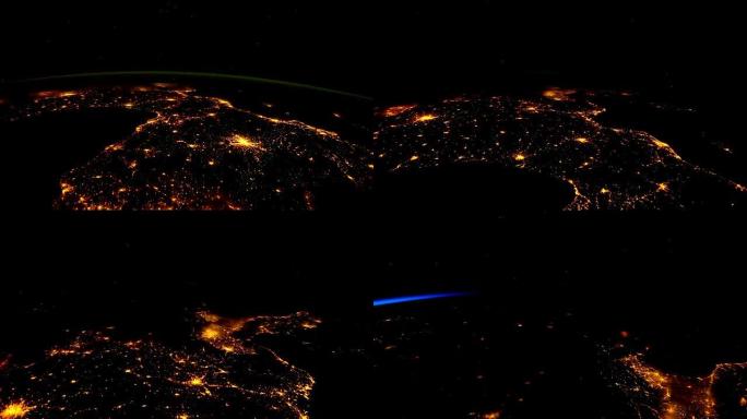 从太空中看到的夜晚地球。
