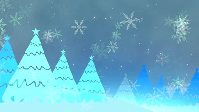 在冬季森林中飘落的动画雪花