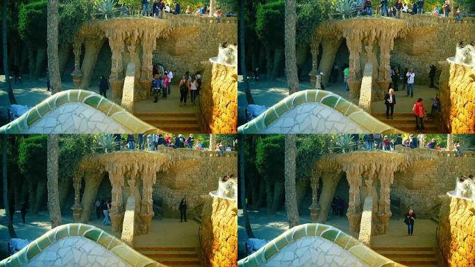 巴塞罗那: 在该市主要旅游景点之一的帕尔·奎尔 (Parc Guell) 拍摄的时间流逝