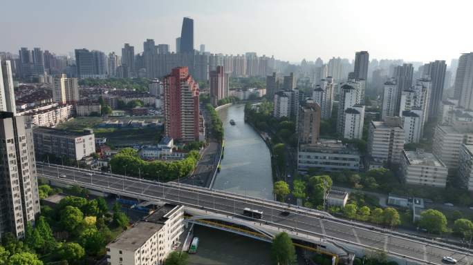 5K原素材-航拍上海苏州河观光旅游