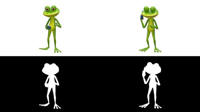 3D动画青蛙和带有Alpha通道的智能手机