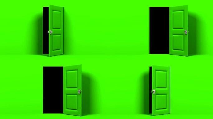 绿色的门和黑暗的房间