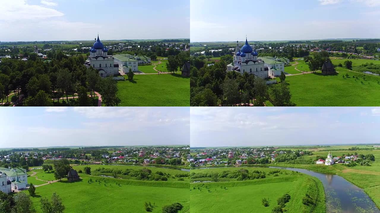俄罗斯苏兹达尔全景。空中射击。360度视图
