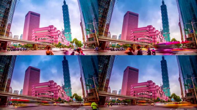 时间流逝-街道交通视图在台北，台湾在阴天