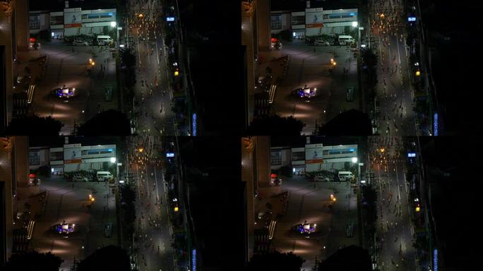 夜间曼谷市屋顶交通街自行车马拉松全景4k泰国