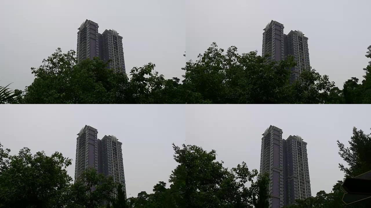 中国梅西多云日生活摩天大楼公园景观顶部全景4k