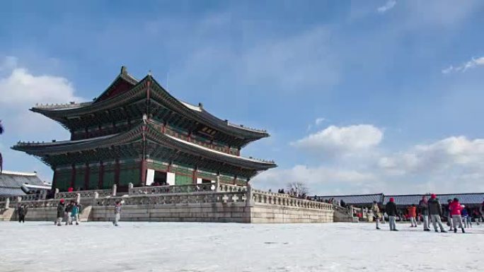 韩国景福宫旅游的冬季风光时光流逝。