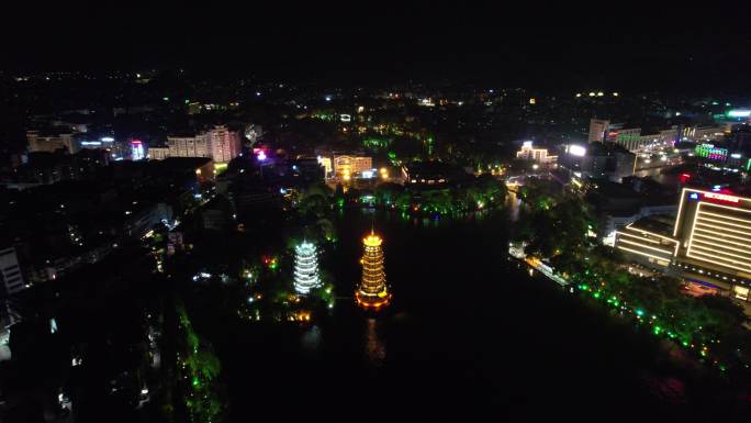 广西桂林城市夜景灯光航拍 (38)